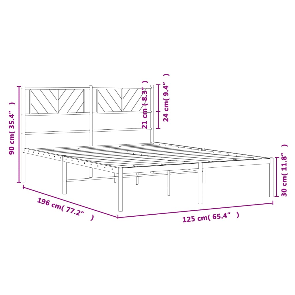 vidaXL Cadre de lit métal sans matelas avec tête de lit noir 120x190cm