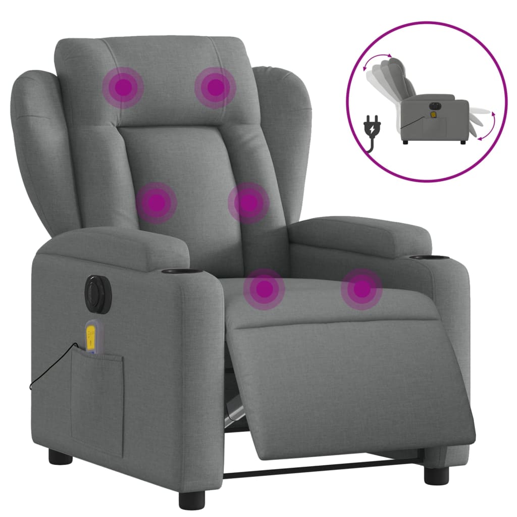 vidaXL Fauteuil inclinable de massage électrique gris foncé tissu