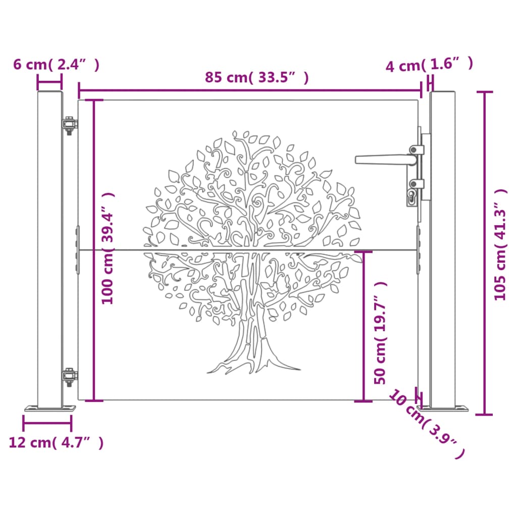 vidaXL Portail de jardin 105x105 cm acier corten conception de l'arbre