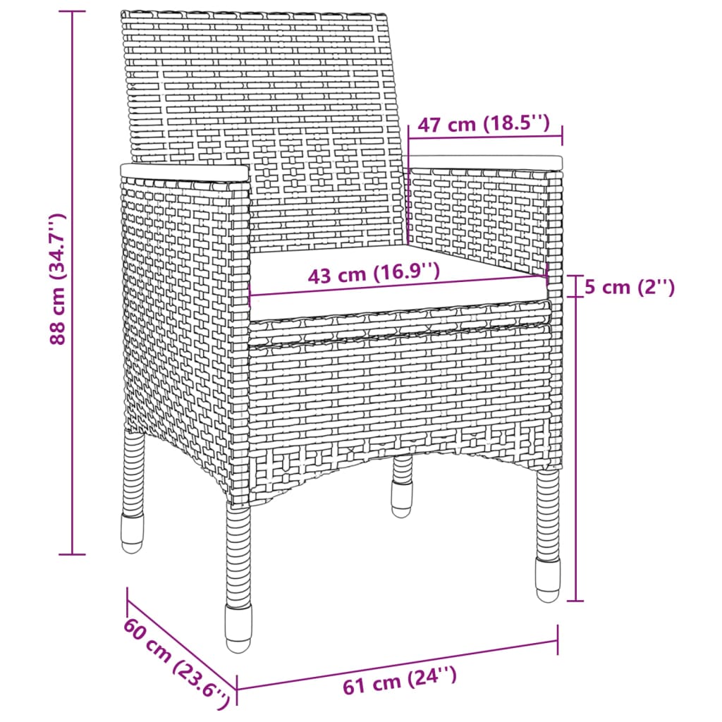 vidaXL Ensemble à manger de jardin coussins 3 pcs Résine tressée Verre