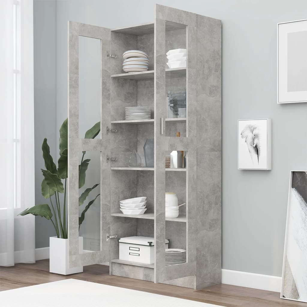 vidaXL Armoire à vitrine Gris béton 82,5x30,5x185,5 cm Bois ingénierie