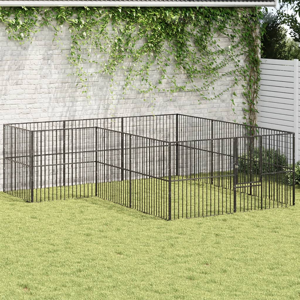 vidaXL Parc pour chien 12 panneaux noir acier galvanisé