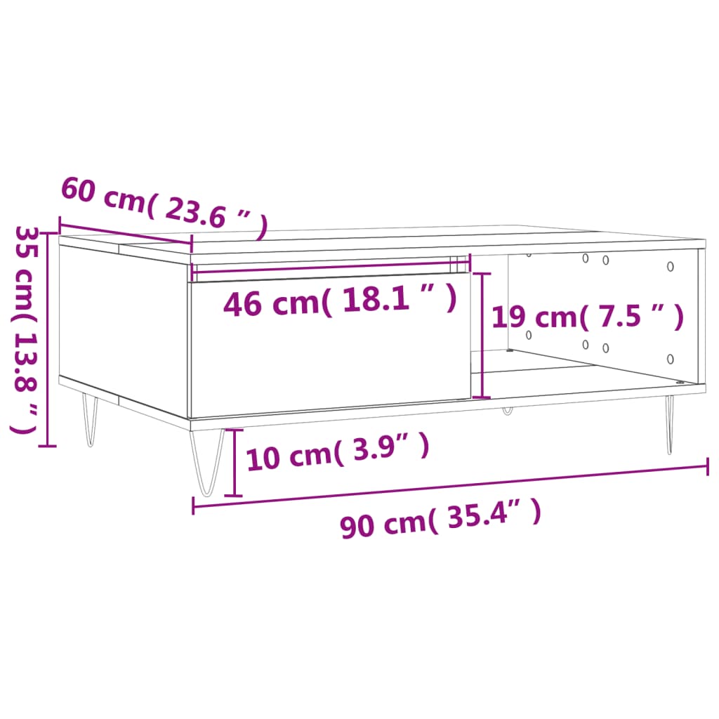 vidaXL Table basse chêne fumé 90x60x35 cm bois d'ingénierie