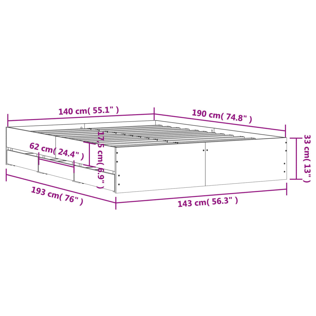 vidaXL Cadre de lit avec tiroirs sans matelas blanc 140x190 cm