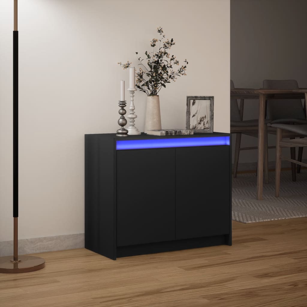 vidaXL Buffet avec LED noir 72x34x61 cm bois d'ingénierie