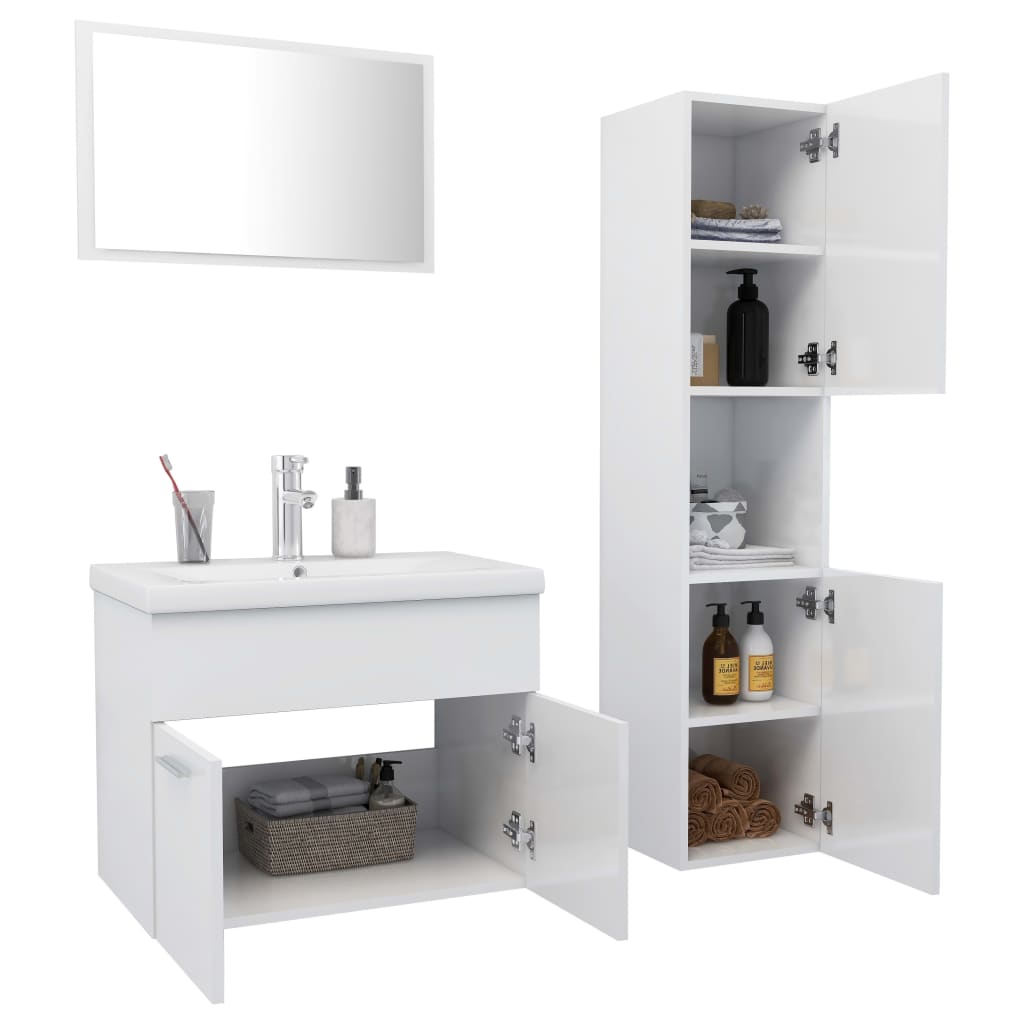 vidaXL Ensemble de meubles de salle de bain Blanc brillant Aggloméré