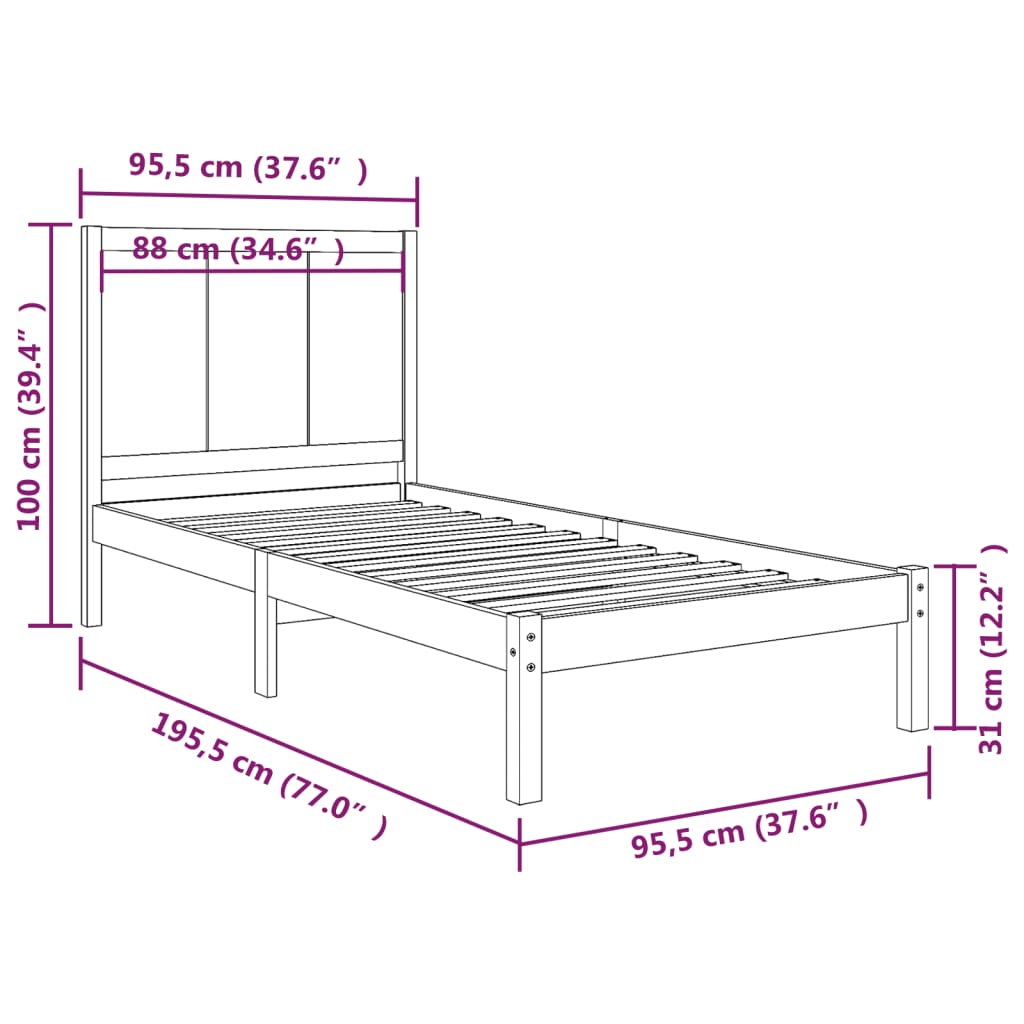 vidaXL Cadre de lit Noir Bois de pin massif 90x190 cm Simple