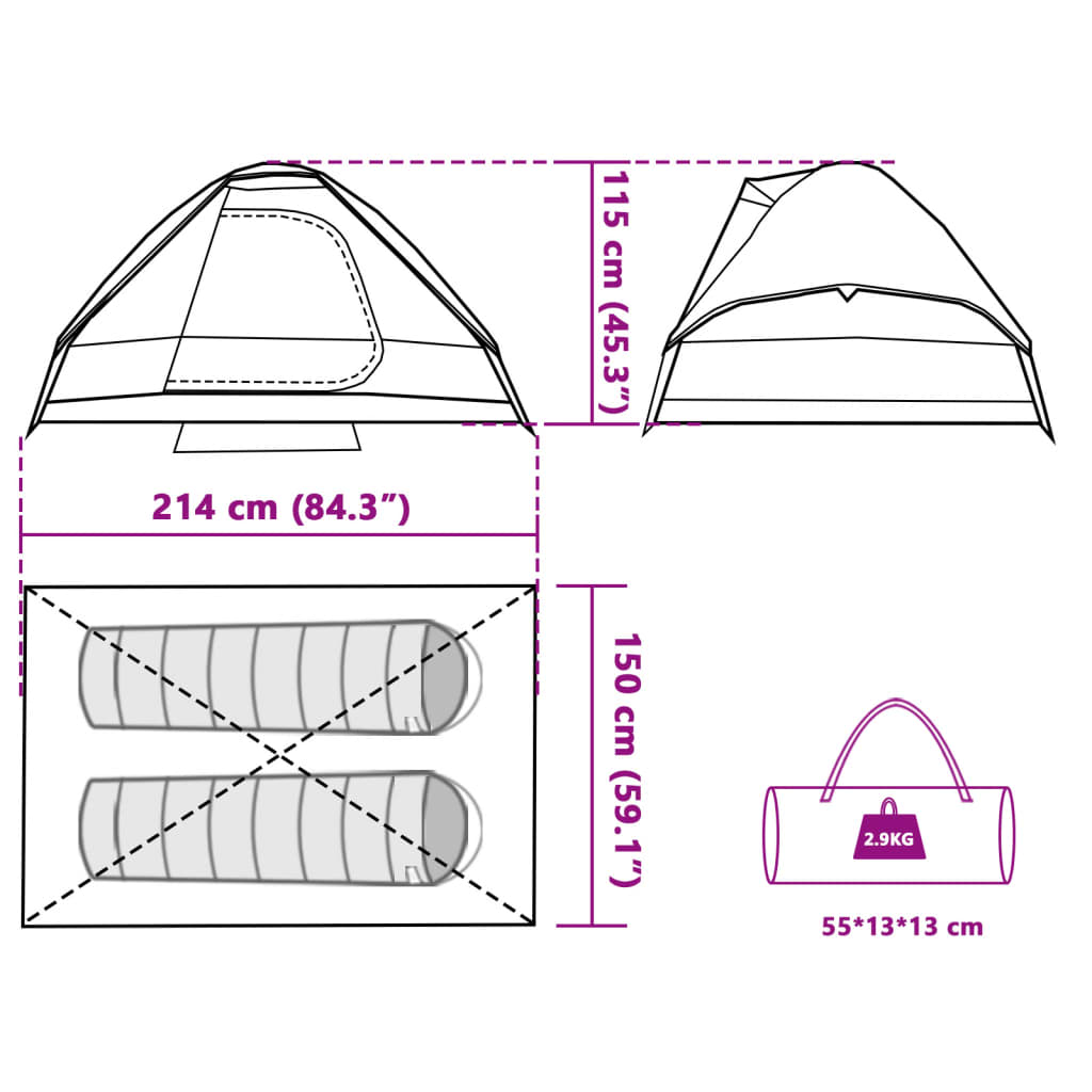 vidaXL Tente de camping à dôme 2 personnes gris et orange imperméable