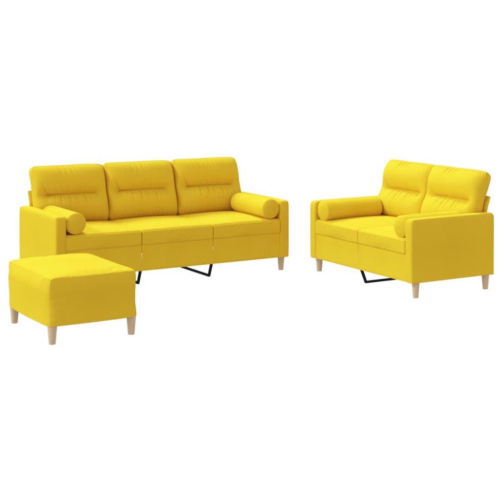 vidaXL Ensemble de canapés 3 pcs avec coussins jaune clair tissu