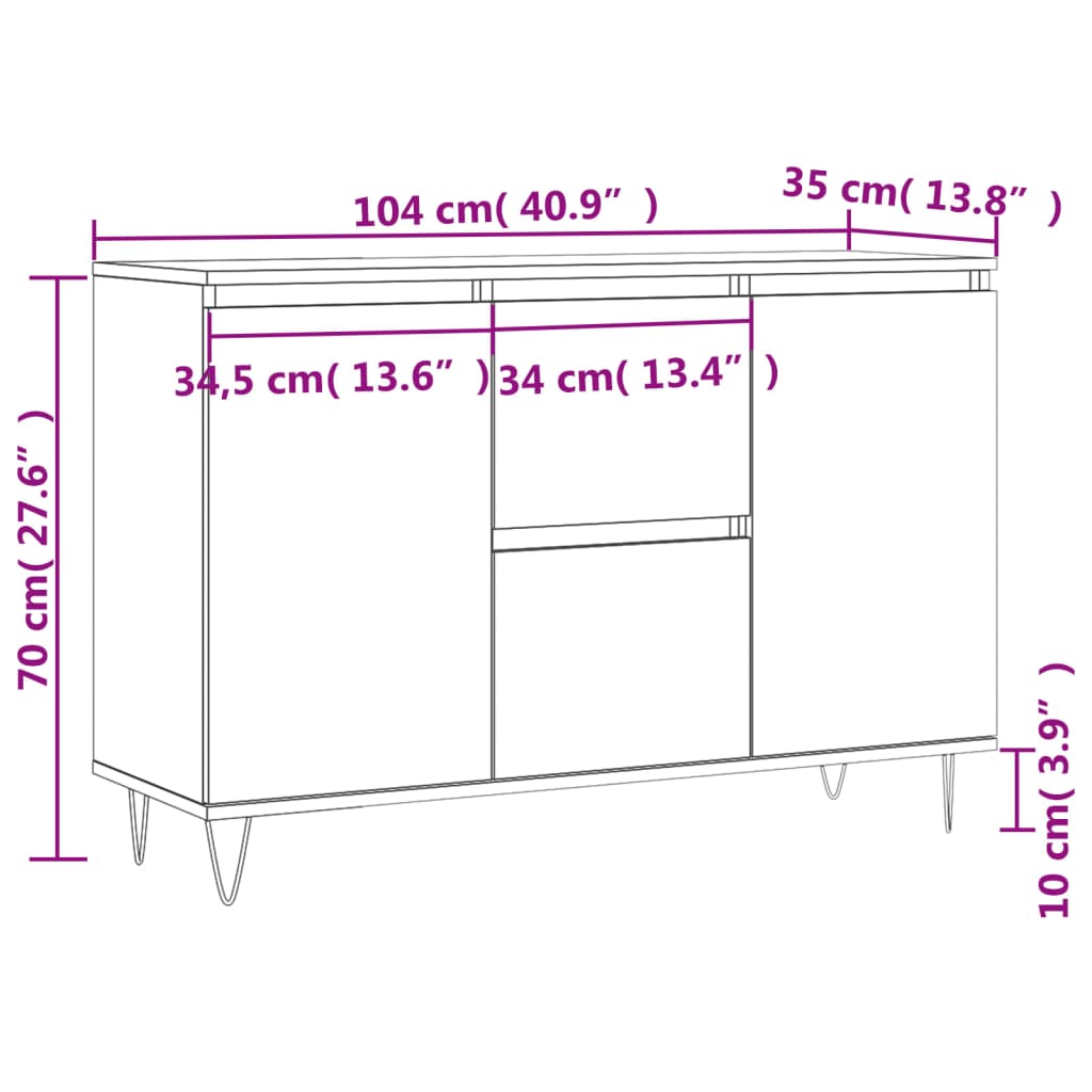 vidaXL Buffet chêne fumé 104x35x70 cm bois d'ingénierie