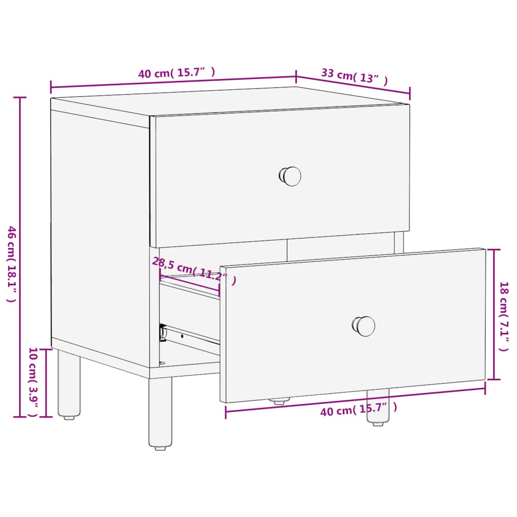 vidaXL Table de chevet noir 40x33x46 cm bois de manguier solide