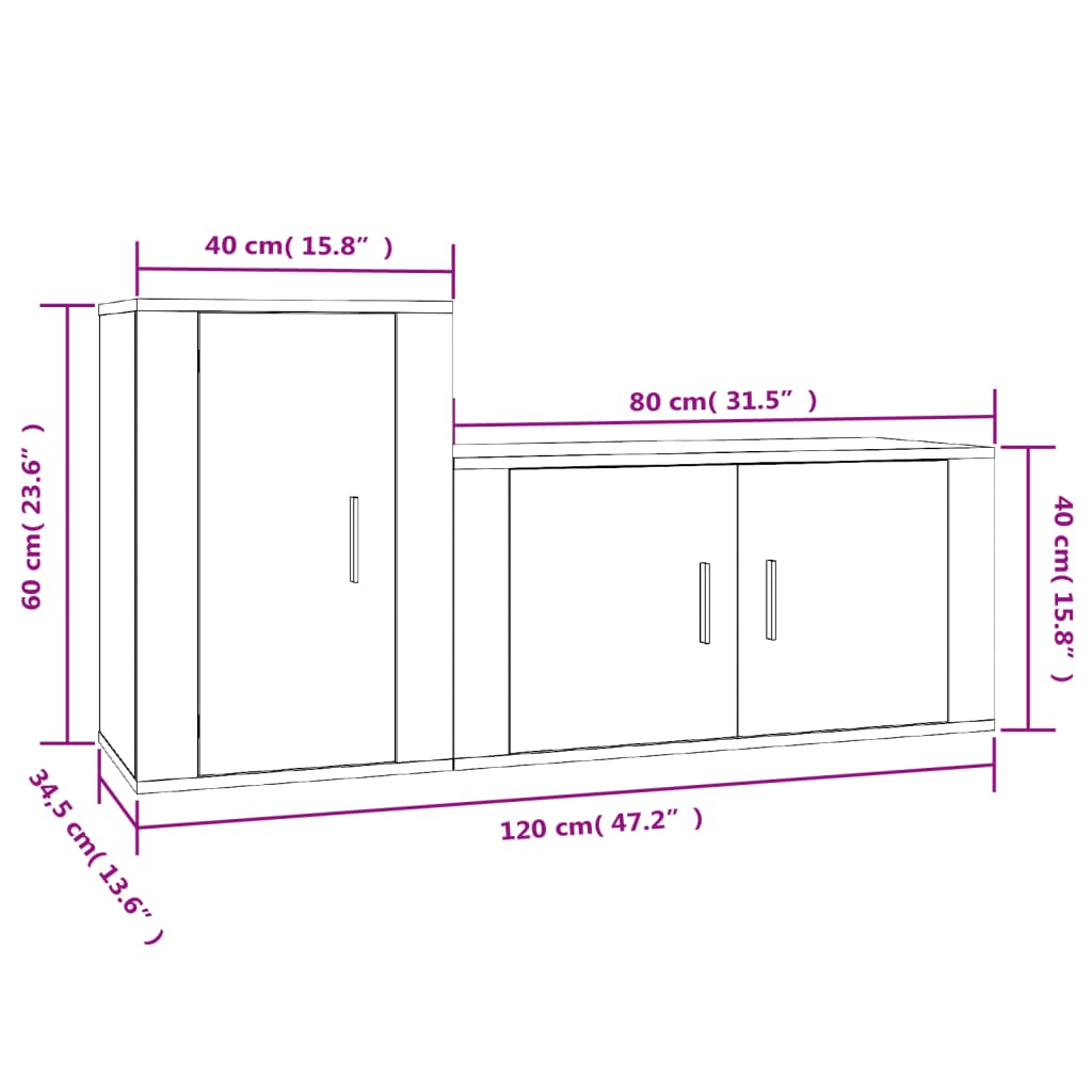 vidaXL Ensemble de meubles TV 2 pcs gris béton bois d'ingénierie