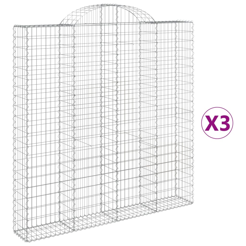 vidaXL Paniers à gabions arqués 3 pcs 200x30x200/220 cm fer galvanisé