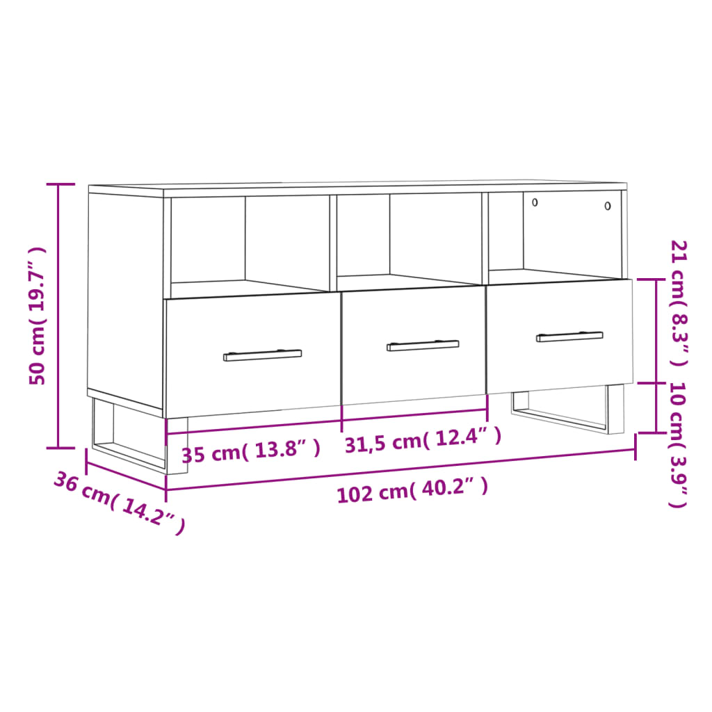 vidaXL Meuble TV chêne sonoma 102x36x50 cm bois d'ingénierie