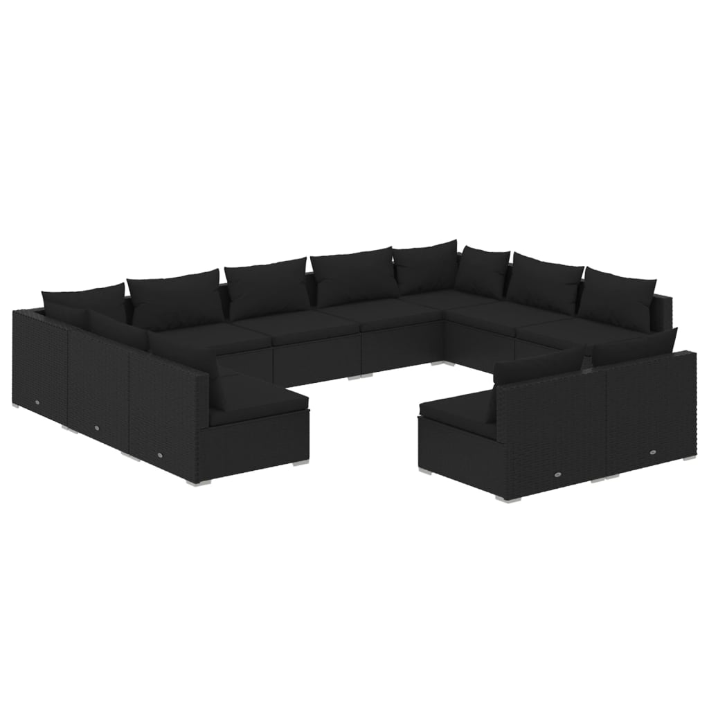 vidaXL Salon de jardin 11 pcs avec coussins Noir Résine tressée