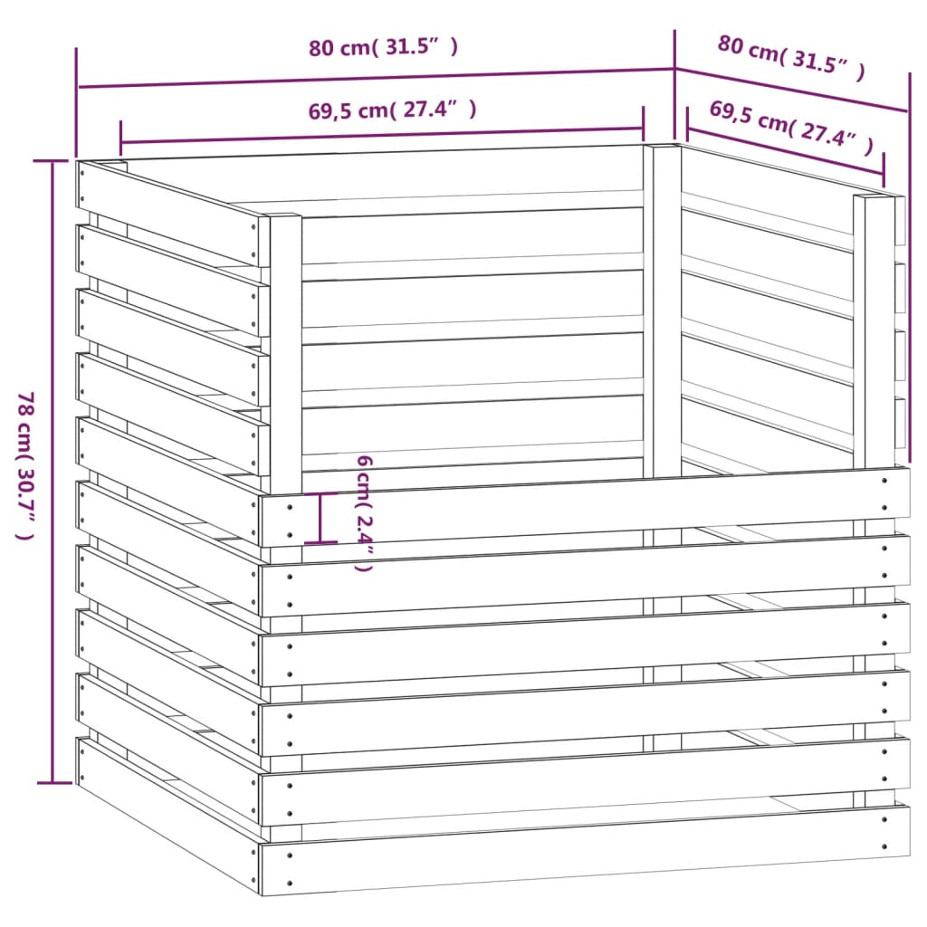 vidaXL Composteur Gris 80x80x78 cm Bois massif de pin