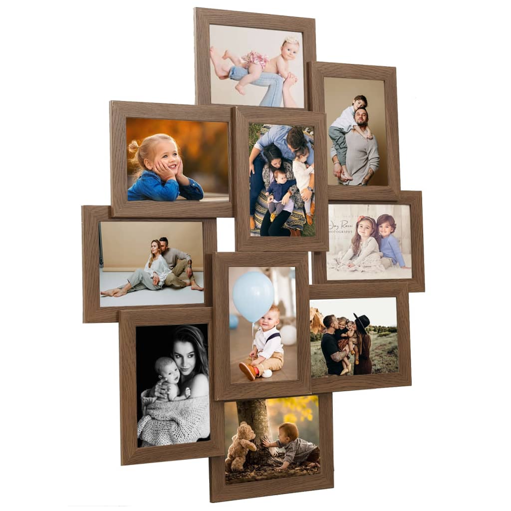 vidaXL Collage de cadres photo de photo 10x(13x18 cm) Marron clair MDF