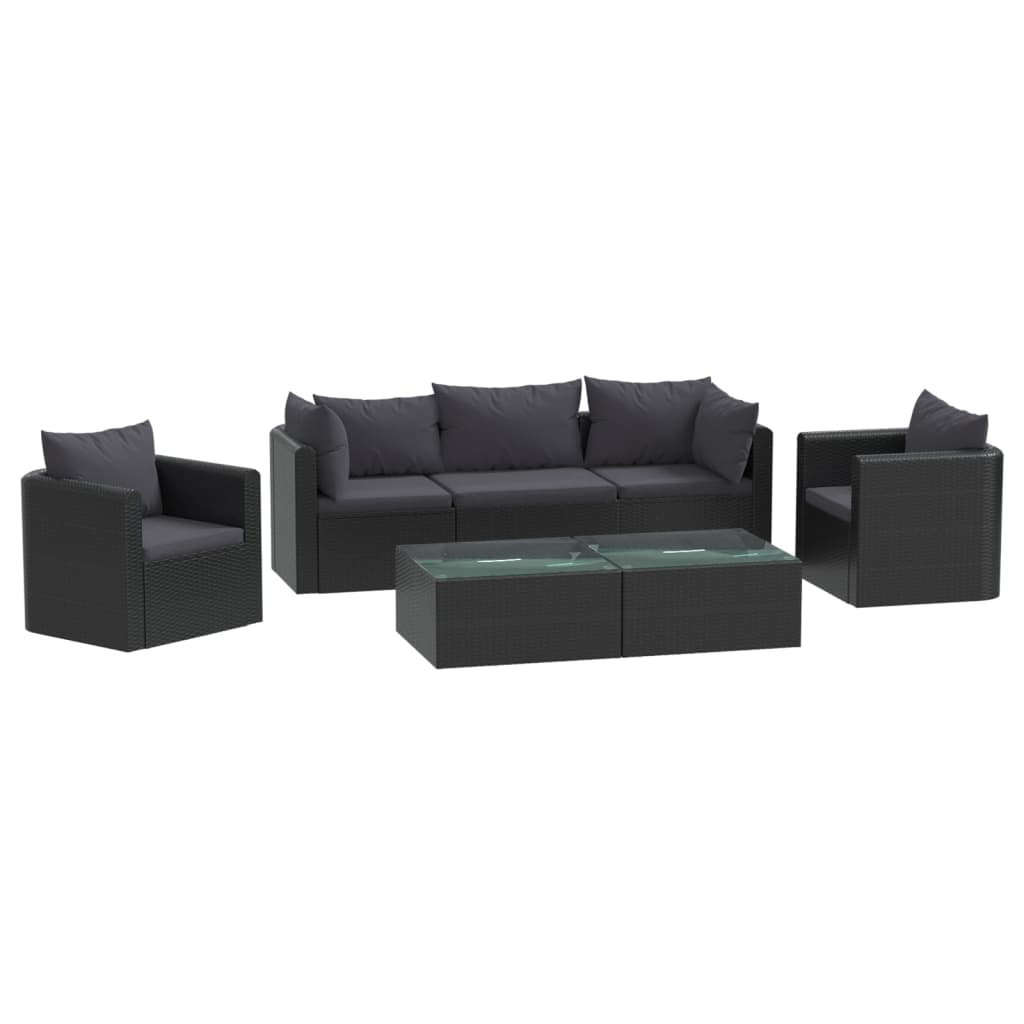 vidaXL Salon de jardin 7 pcs avec coussins Résine tressée Noir