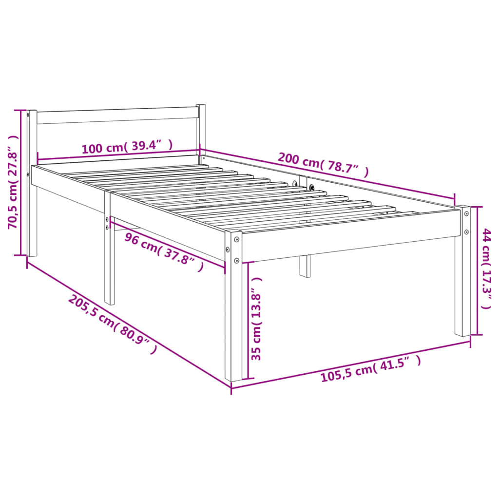 vidaXL Lit pour personne âgée blanc 100x200 cm bois de pin massif