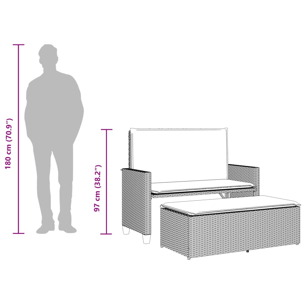 vidaXL Banc de jardin et coussins et repose-pied marron résine tressée