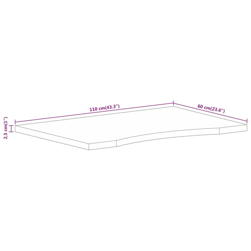 vidaXL Dessus de bureau avec courbe 110x60x2,5 cm manguier massif brut