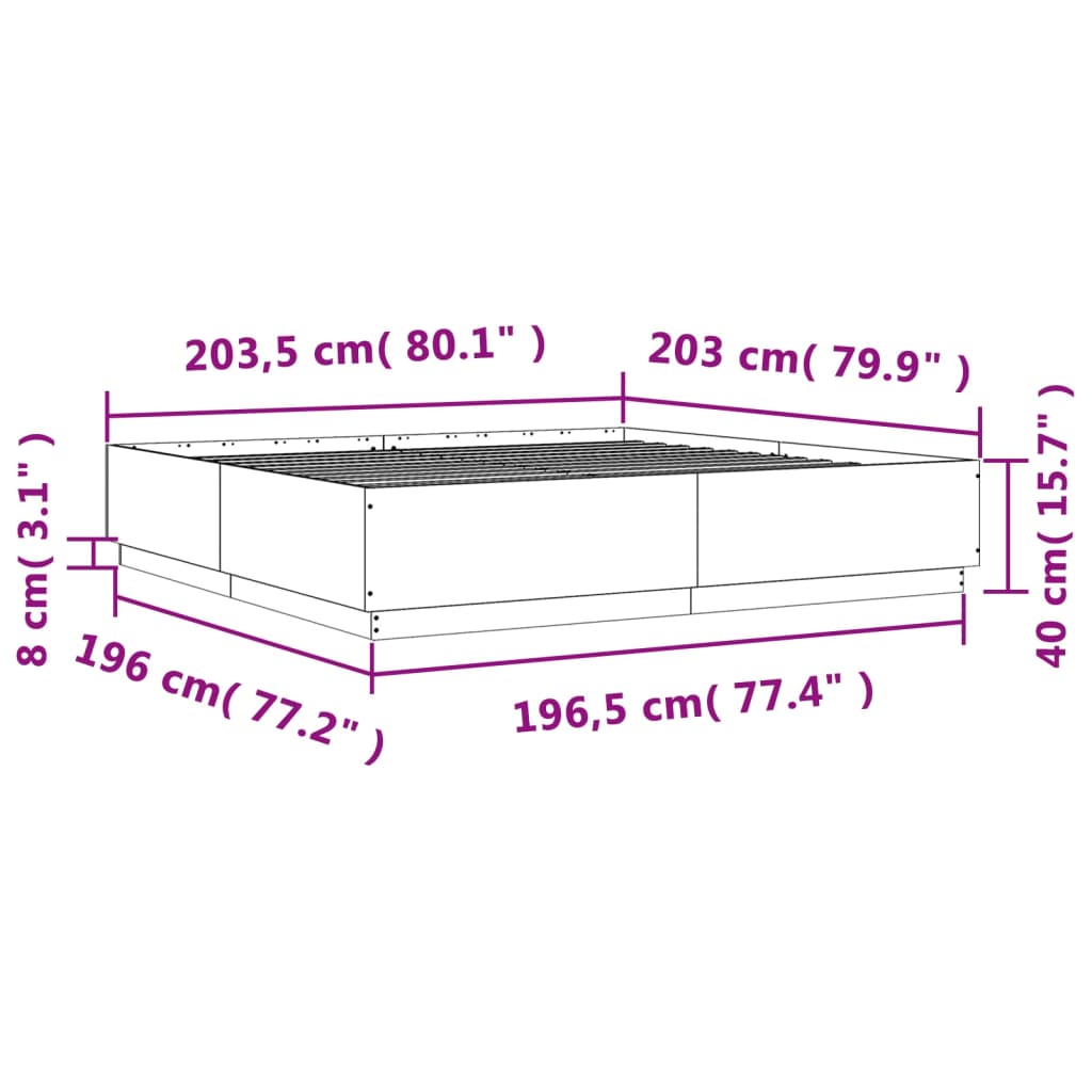 vidaXL Cadre de lit avec lumières LED chêne sonoma 200x200 cm