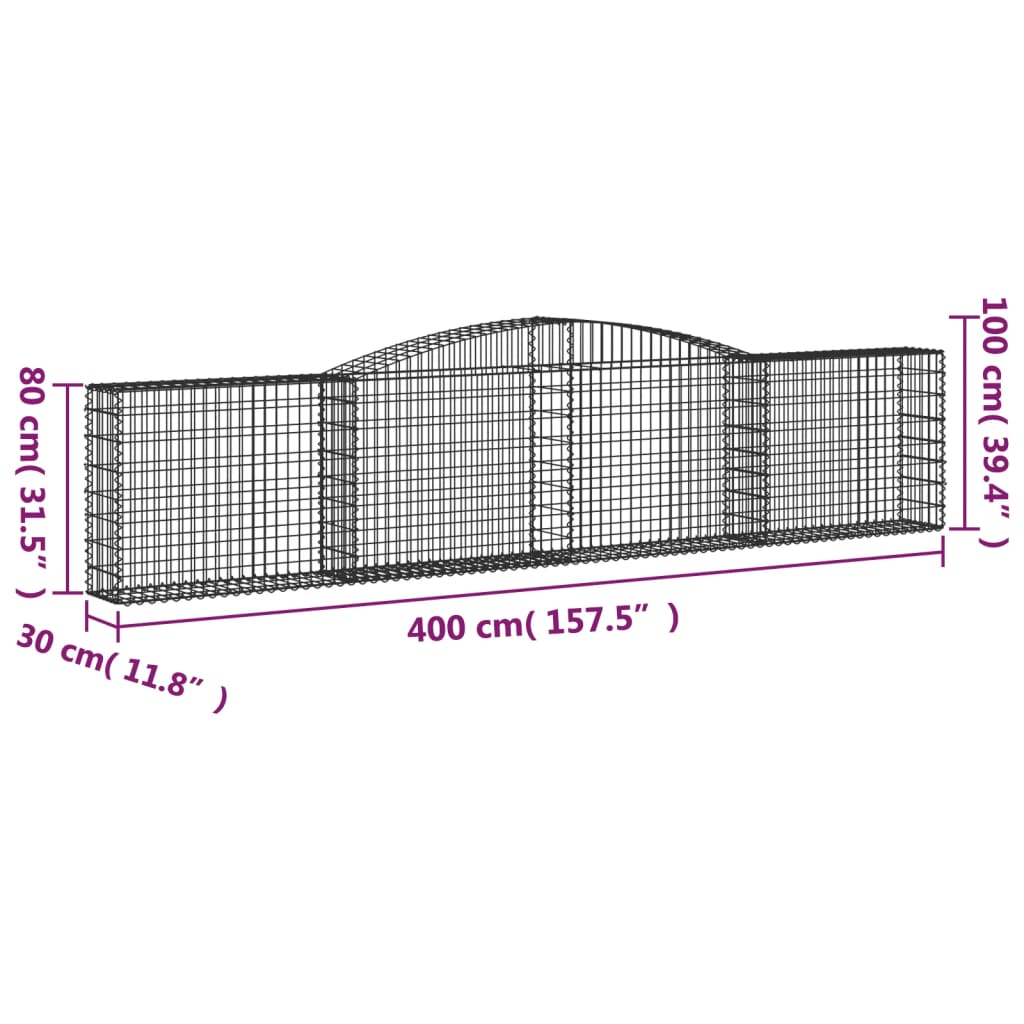 vidaXL Paniers à gabions arqués 10 pcs 400x30x80/100 cm Fer galvanisé