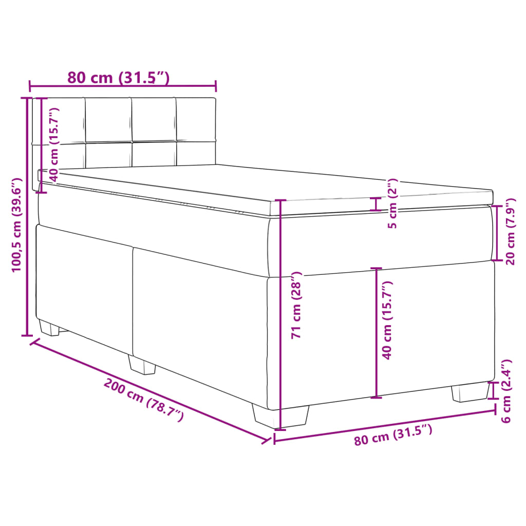 vidaXL Sommier à lattes de lit et matelas Gris clair 80x200 cm Velours