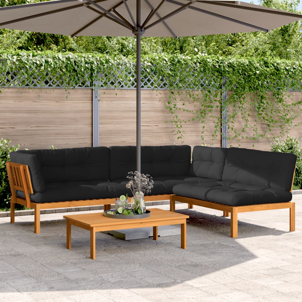 vidaXL Salon palette de jardin avec coussins 4pcs bois d'acacia massif