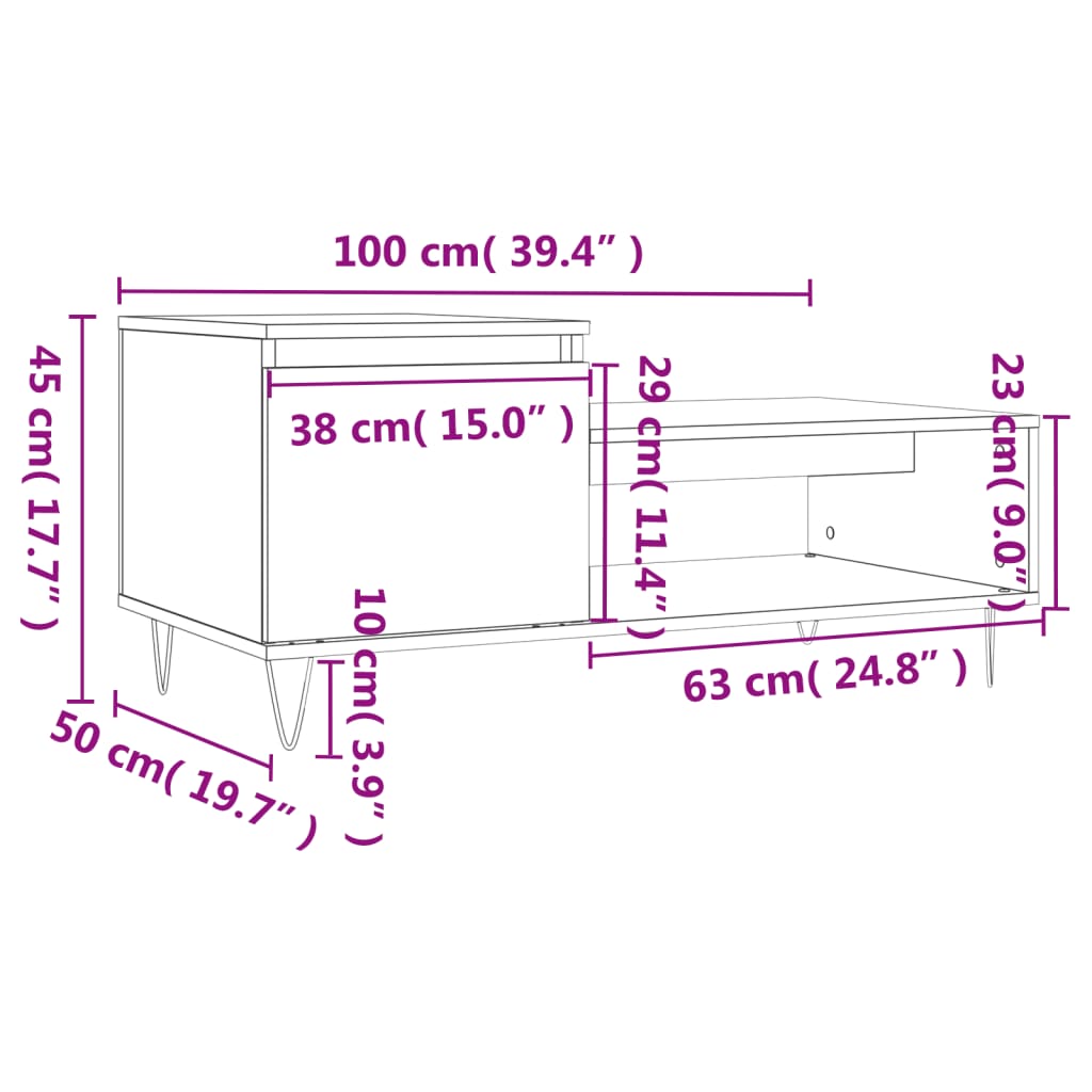 vidaXL Table basse Chêne fumé 100x50x45 cm Bois d'ingénierie