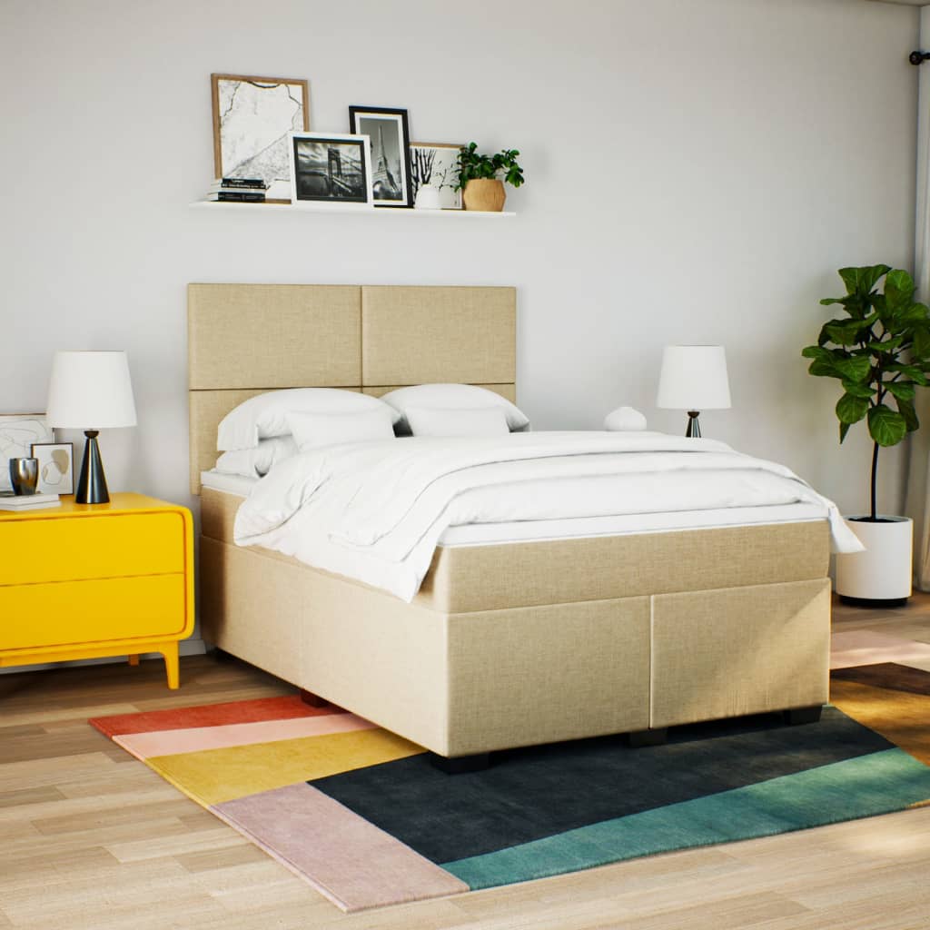 vidaXL Sommier à lattes de lit avec matelas Crème 160x200 cm Tissu