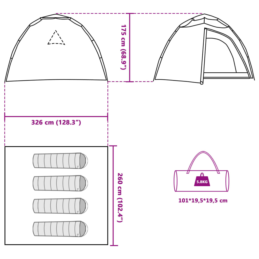 vidaXL Tente de camping à dôme 4 personnes vert libération rapide