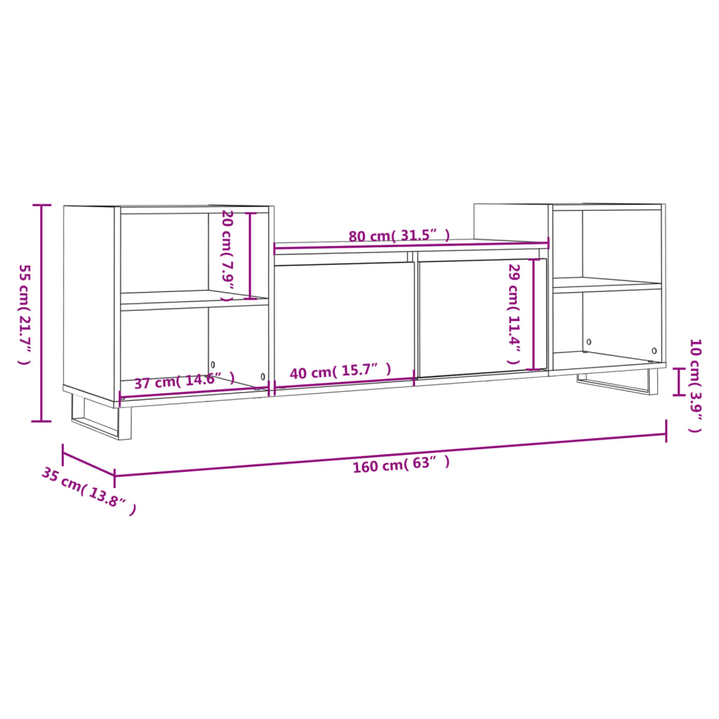 vidaXL Meuble TV Chêne sonoma 160x35x55 cm Bois d'ingénierie