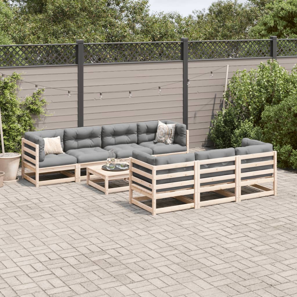 vidaXL Salon de jardin 8 pcs avec coussins bois de pin massif