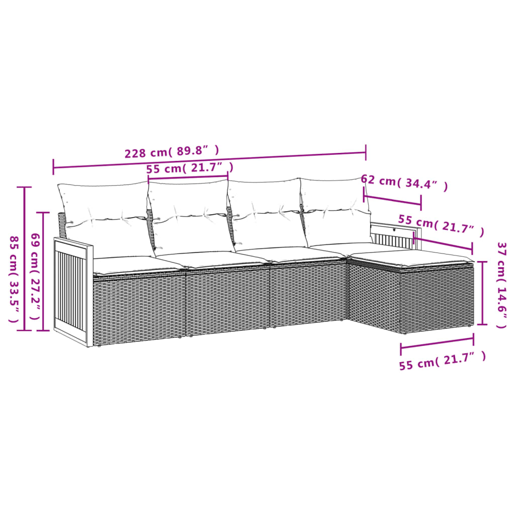 vidaXL Salon de jardin 5 pcs avec coussins gris résine tressée