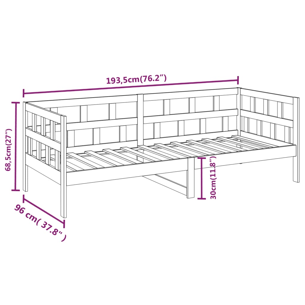 vidaXL Lit de jour Marron miel Bois de pin massif 90x190 cm