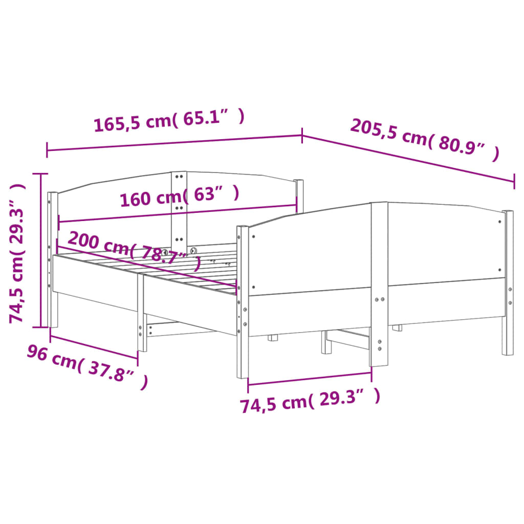 vidaXL Cadre de lit sans matelas 160x200 cm bois massif de pin