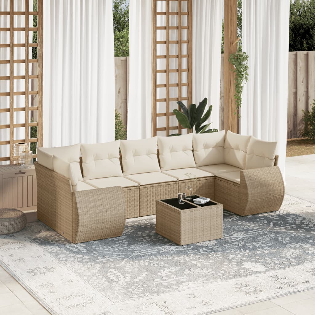 vidaXL Salon de jardin avec coussins 8 pcs beige résine tressée