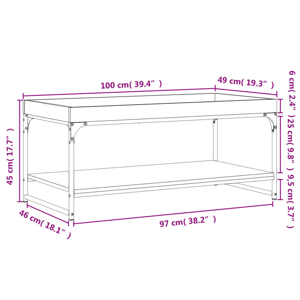 vidaXL Table basse noir 100x49x45 cm bois d'ingénierie