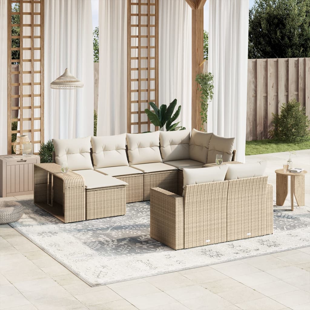 vidaXL Salon de jardin avec coussins 10 pcs beige résine tressée