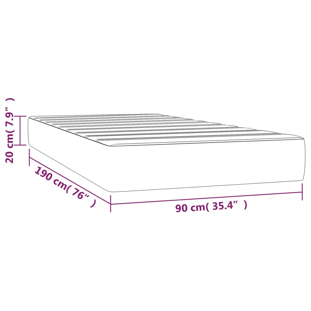 vidaXL Matelas de lit à ressorts ensachés Gris clair 90x190x20cm Tissu