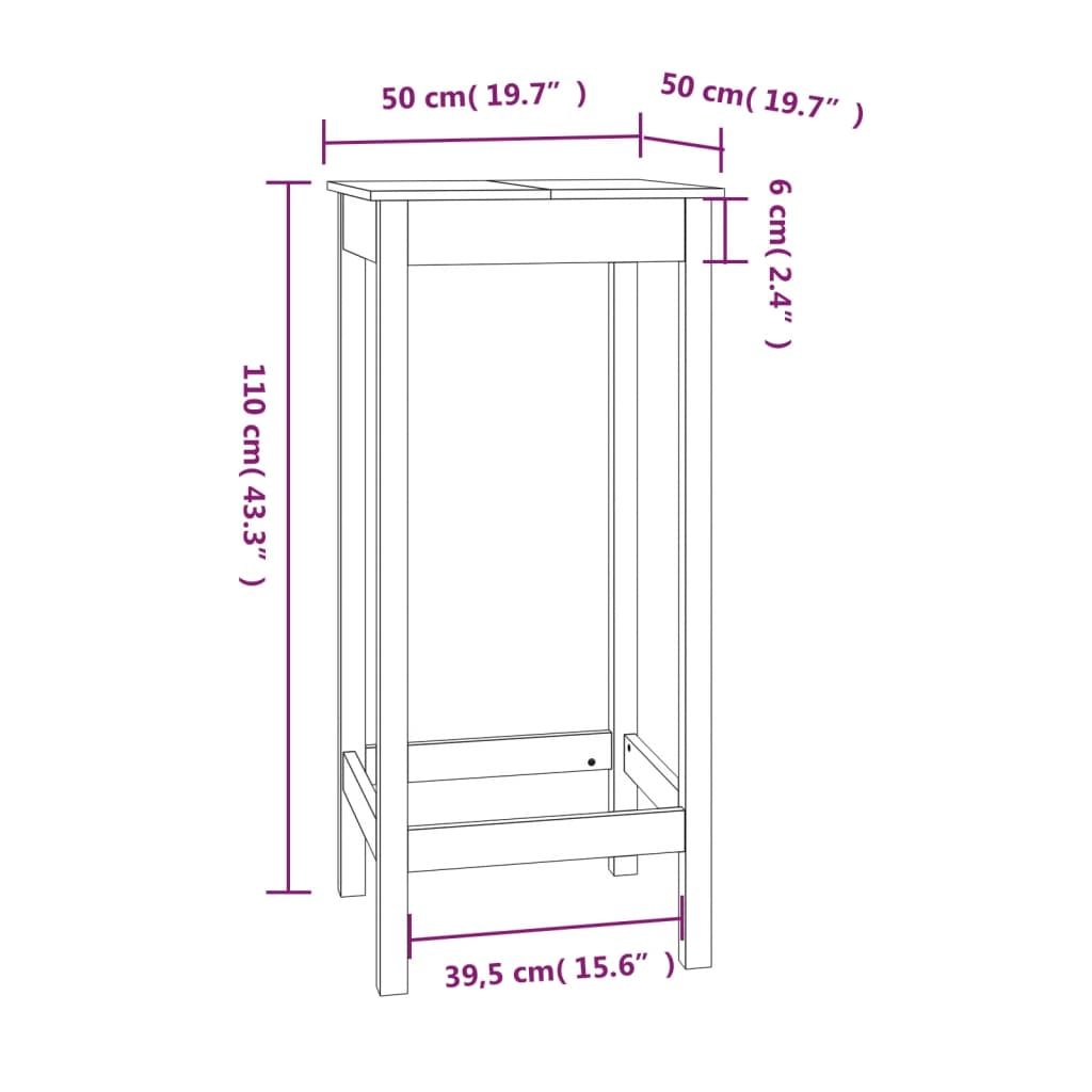 vidaXL Table de bar 50x50x110 cm bois massif de pin