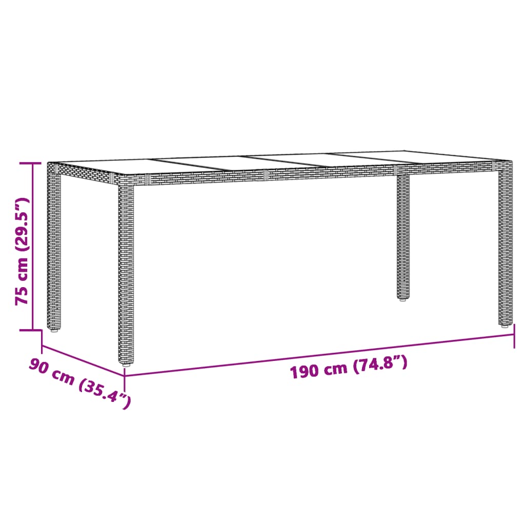 vidaXL Table de jardin dessus en verre Noir 90x90x75 cm Résine tressée