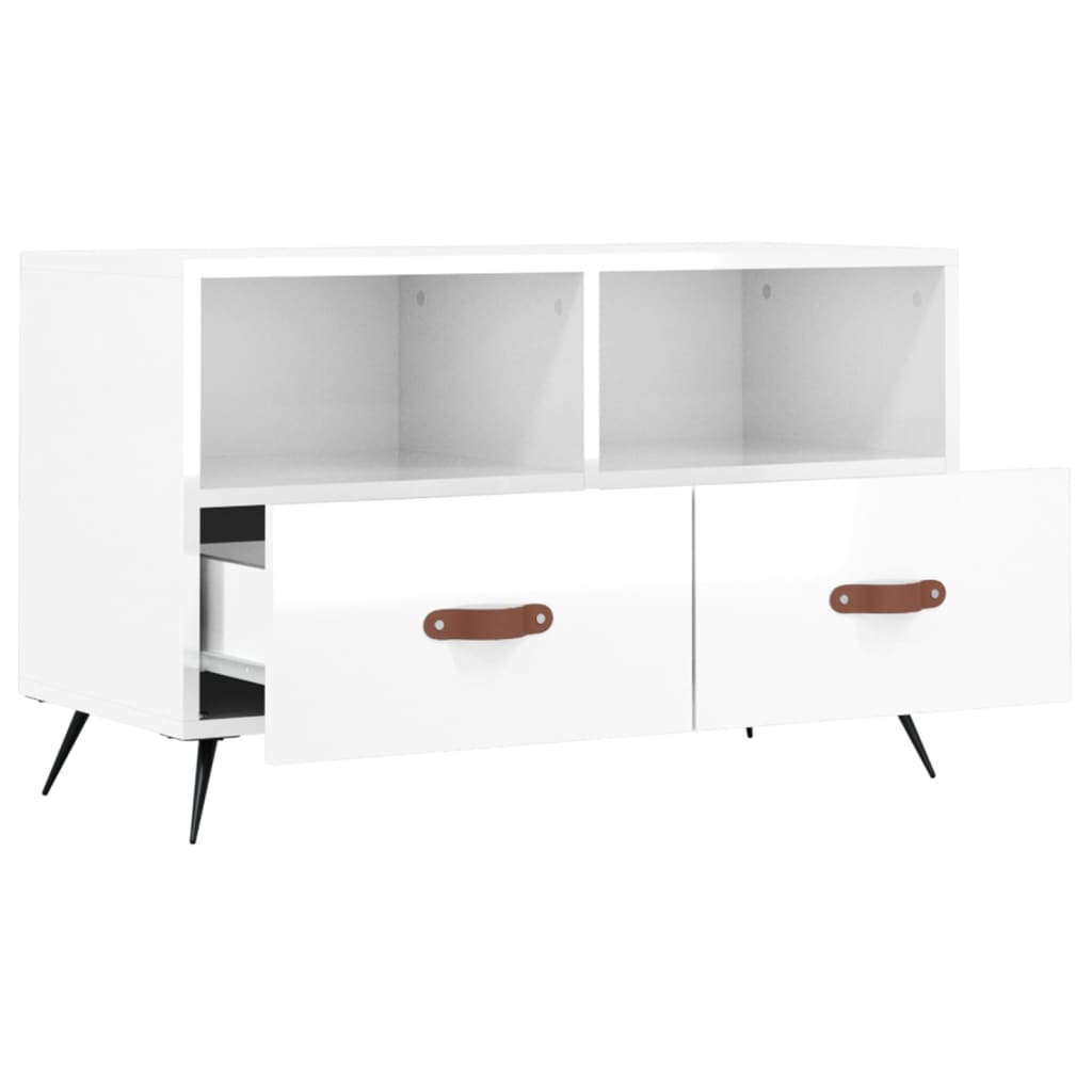 vidaXL Meuble TV Blanc brillant 80x36x50 cm Bois d'ingénierie