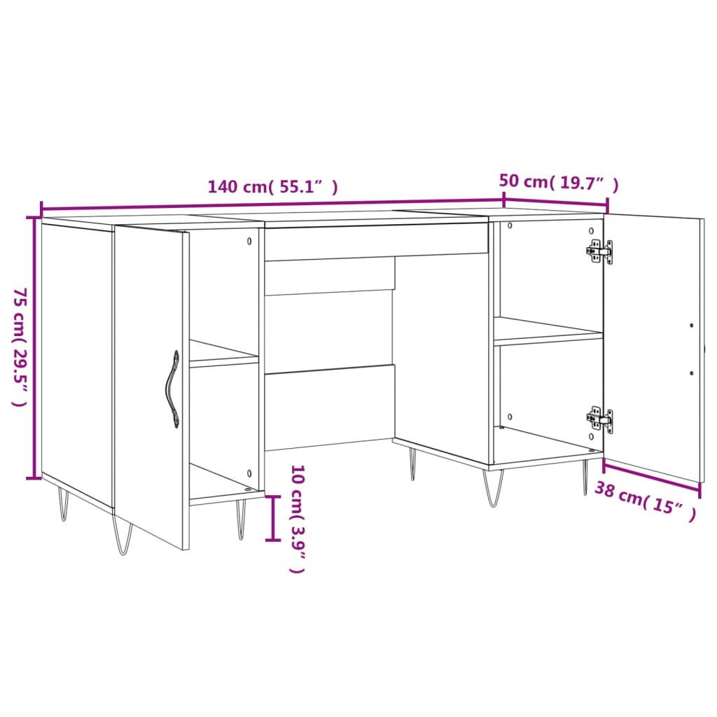 vidaXL Bureau chêne fumé 140x50x75 cm bois d'ingénierie