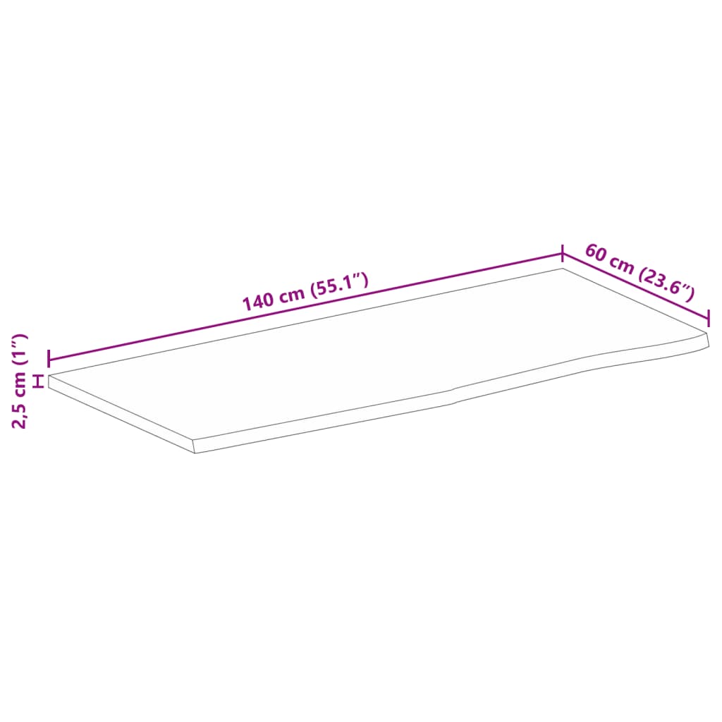 vidaXL Dessus de table à bord vivant 140x60x2,5cm bois massif manguier