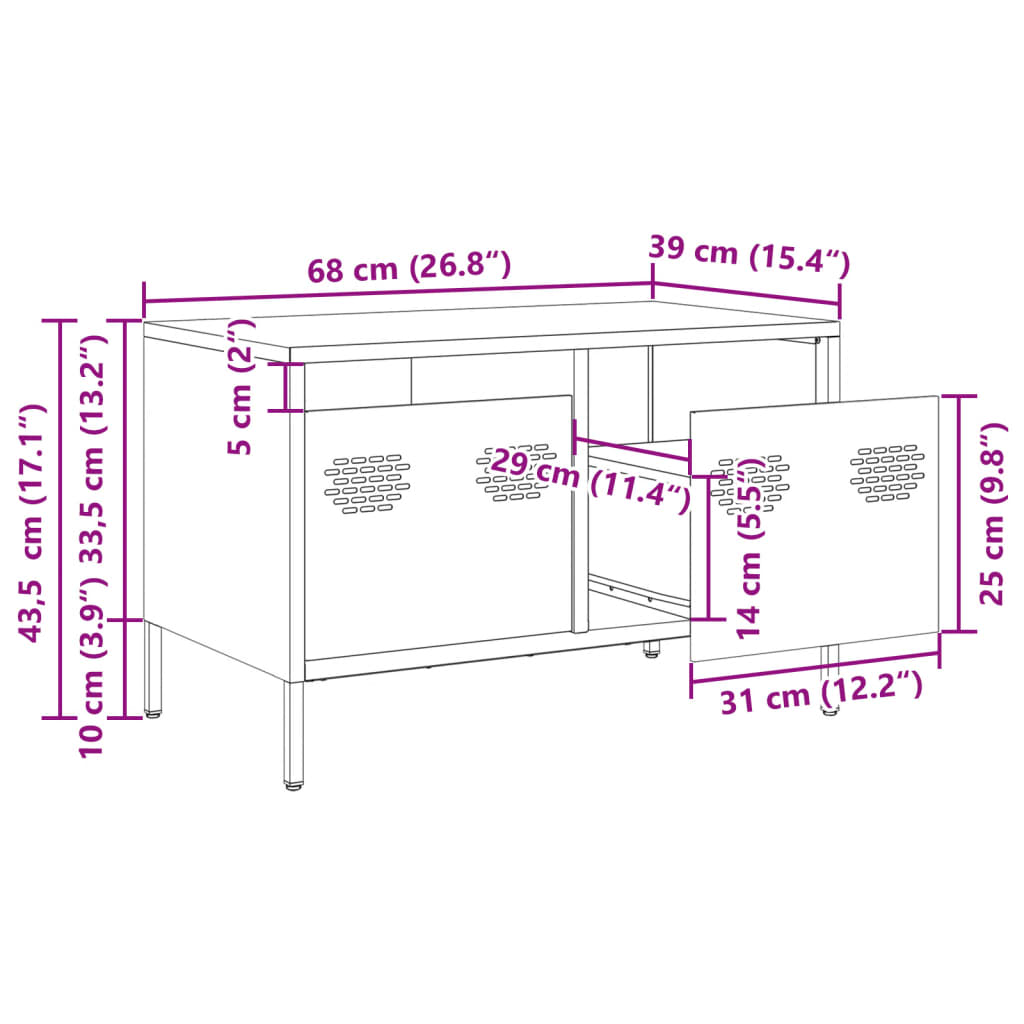 vidaXL Meuble TV noir 68x39x43,5 cm acier laminé à froid