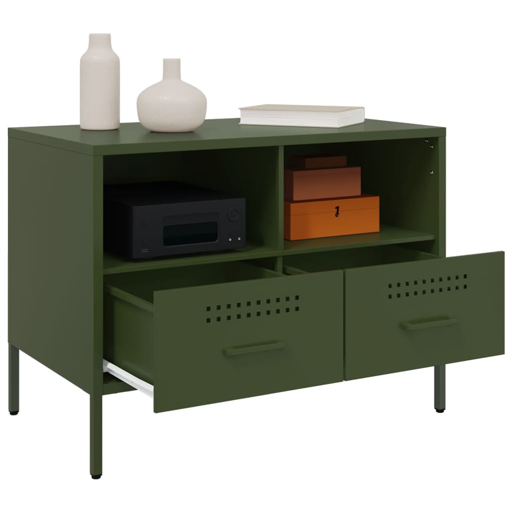 vidaXL Meuble TV vert olive 68x39x50,5 cm acier