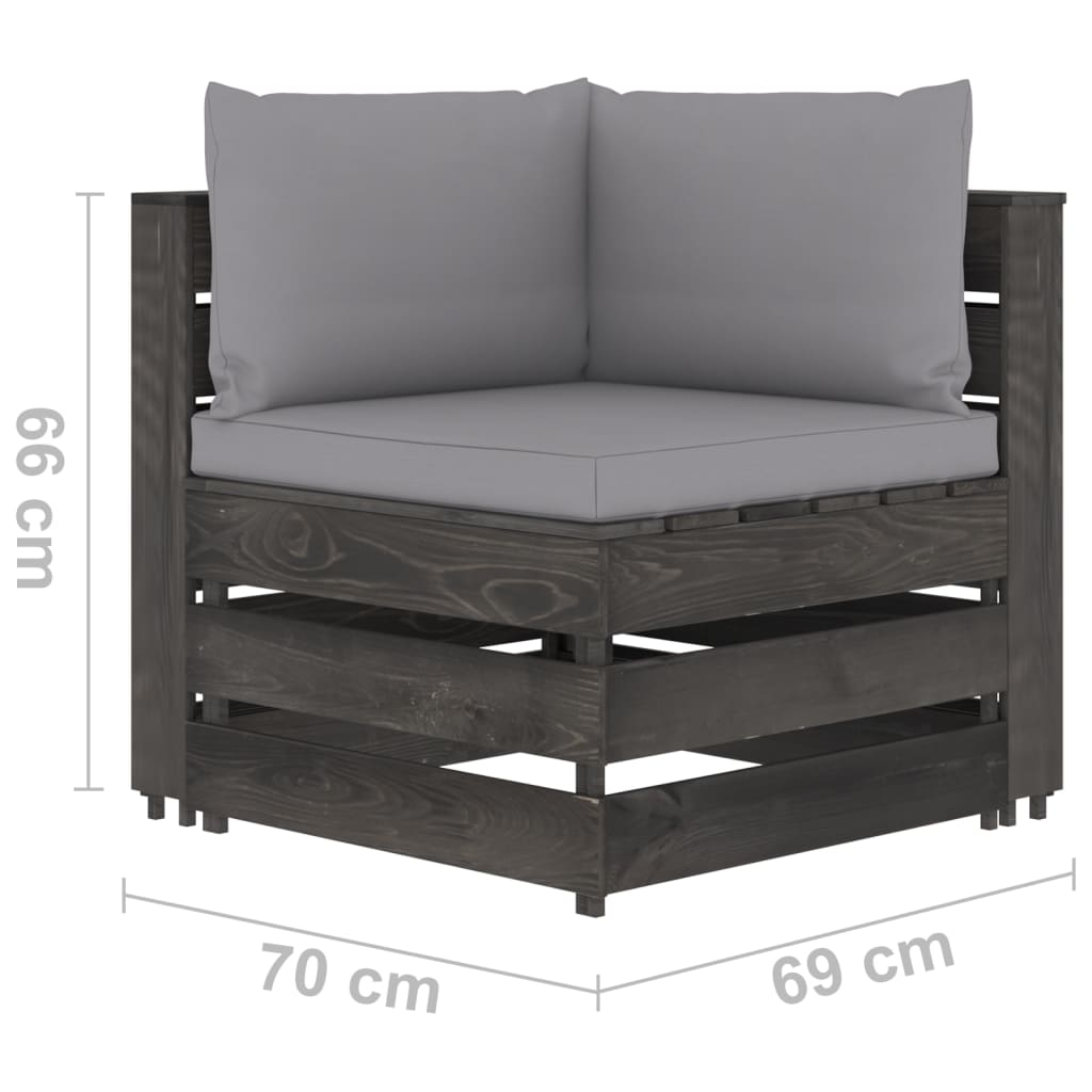 vidaXL Salon de jardin 6 pcs avec coussins Bois imprégné de gris