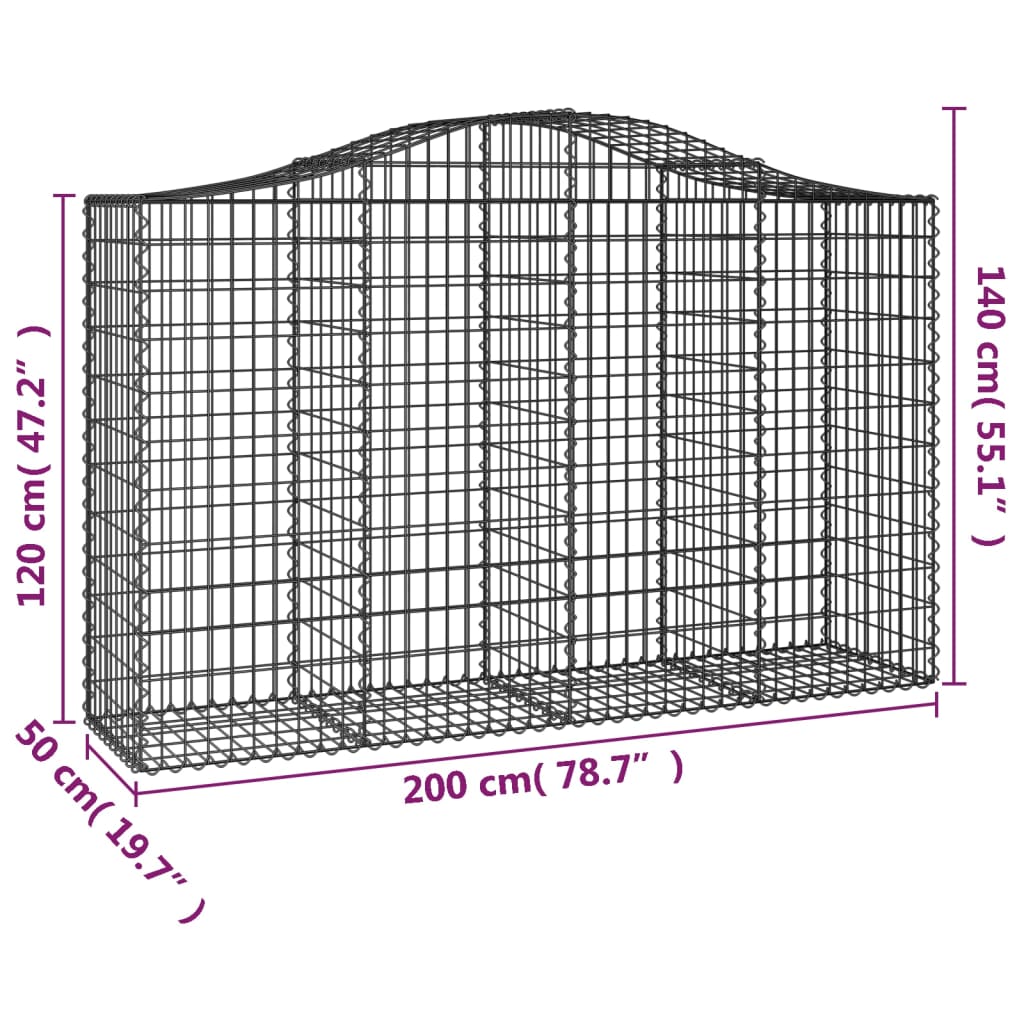 vidaXL Paniers à gabions arqués 20 pcs 200x50x120/140 cm Fer galvanisé